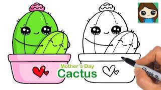 How to Draw a Pot of Cactus for Mom  Happy Mother's Day Cute Art