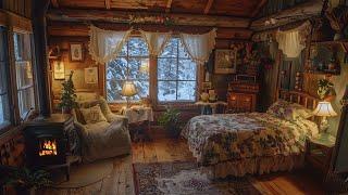 Winter's Cozy Retreat | Melt Away Stress with the Warm Crackling Fireplace and Gentle Snowfall ️