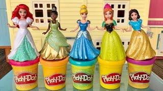 Play Doh Sparkle Princess Ariel Anna Cinderella MagiClip Dolls