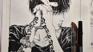 asmr 무배속 펜촉 붓펜 만화 작업 linework inking manhwa
