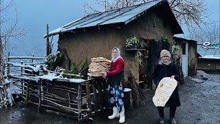 Snowy Winter Day in the Village | Baking Lots of Lavash Bread with Grandma