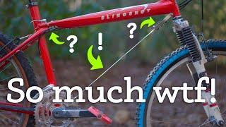 This high end 90's MTB had a cable instead of a down tube—and it's SMOOTH!