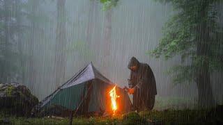 Rainstorm Camping - dark and Gloomy Heavy Rain - foggy forest