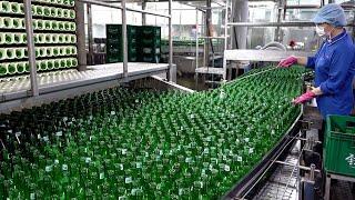 Korean drinking alcohol soju bottles mass production process in Korean oldest soju factory in Busan