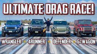 Wrangler v. 4Runner v. Defender v. G-Wagon Face Off In The ULTIMATE Off-Roader Drag Race!