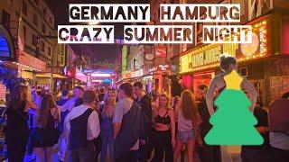 How is Germany now?  Summer Night life Club street in Hamburg with beautiful girls  4k 60FPS