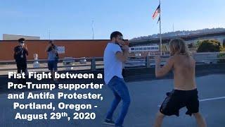 Fist Fight between a Pro-Trump supporter and Antifa Protester, Portland, Oregon - Aug 29th 2020