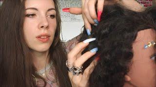 ASMR | Girl In The Back Of Class Plays With Your Curly Hair & Scalp Check