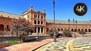 Seville, Spain Walking Tour Around Plaza De Espana (4K UHD) SUMMER TIME