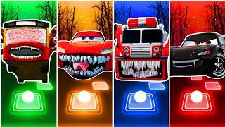 Bus Eater vs Lighting McQueen Eater vs Fire Truck Eater vs Spider Lighting McQueen Evil | Tiles Hop