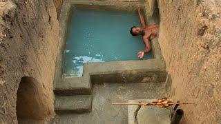 Build a Cool Shower Underground Swimming Pool & Mini Water Slide by Primitive Tools