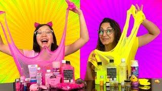 FAZENDO SLIME USANDO SÓ CORES ROSA VS AMARELA | Luluca