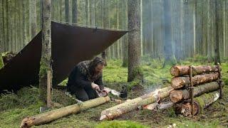 3 days solo bushcraft trip - new homemade axe, canvas tarp, roast over camp fire, reindeer skin etc.