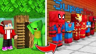 Mikey and JJ Built a SUPERHERO Secret Base in Minecraft! (Maizen)