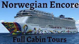 Norwegian Encore Cabin Tours -All Cabin Categories: Mini-Suite, Balcony, Oceanview, Interior, Studio