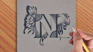 Making an amazing N letter tattoo drawing with pencil ️ || simple drawing of N letter