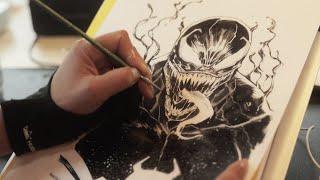 DRAWING AND INKING VENOM COMIC ART COMMISSION