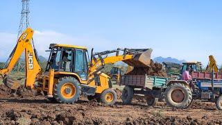 JCB 3DX Plus Loading Mud Sonalika Mahindra Swaraj New Holland Tractor and Truck Stuck Mud Rescue Jcb