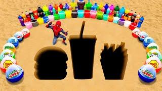 How to Make Burger, Drink & Fries Set holes with Cement, Experiment Coca Cola and Mentos vs Sodas