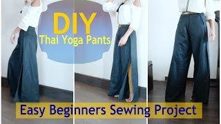 DIY Open Leg Palazzo Style Wrap Pants Slit | BEGINNERS dupatta  Upcycle wide leg Flared Thai Yoga