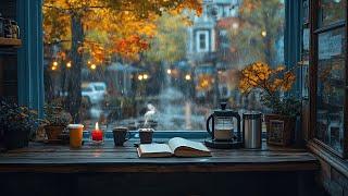 Rainy Autumn Cafe Ambience with Smooth Jazz Background Music & Rain Sounds for Relax, Work, Study️