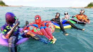 Spider-Man Party On The Beach || PRO 5 SUPERHERO BATTLE CAMP