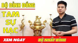 Bộ đỉnh đồng tam sự hạc 27kg. đỉnh đồng catut