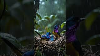 Rainy Forest Nest | Beautiful Bird banded cotinga in 4K #nature #lifeisbutadream #rain