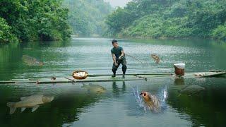 DIY Bamboo rafts, Fishing streams & bring fish to market sell, Farm care