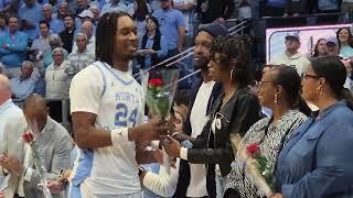 #UNC pregame senior day ceremony honoring RJ Davis, Ja'Lyn Withers and Ty Claude