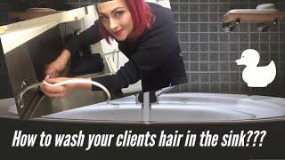 Mobile hairdressing- washing a client in the sink