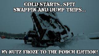 7.3IDI  -47F COLD START!!! WITH DUMP TRUCKS N REDLINE!!! RE-UPLOAD