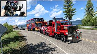 Towing 20 Tons Broken Bus Trough Mountains - American Truck Simulator - Logitech G29 Setup