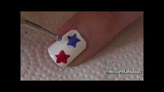 Nail Art Stars | Blue and White Star nails art design tutorial