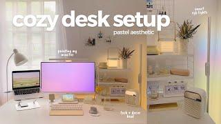 my pastel desk setup  cozy desk makeover, painting my monitor, wfh tech haul, organize with me