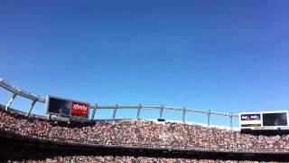 Denver Broncos/Indianapolis Colts game fighter jets fly bye Invesco Field