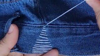 Passo a Passo de Como Apertar CÓS de Calça Jeans à Mão, Costura Invisível.