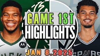 Milwaukee Bucks VS San Antonio Spurs Full Game 1st Highlights Jan 08,2025 NBA Season 2024-25