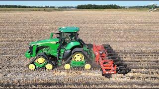 John Deere 8RX 410 Tractor pulling a Kuhn Krause 9 Shank In-Line Ripper | Fair Oaks Indiana