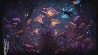 Stylized Mushrooms and Blue Butterflies: A Relaxing Nature Video