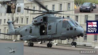 Royal Navy x2 AgustaWestland AW101 land at Wellington Barracks to pick up VIPs!