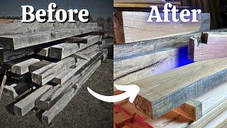 This Easy Process Turned These UGLY Timber Beams Into Stunning Mantel Pieces!