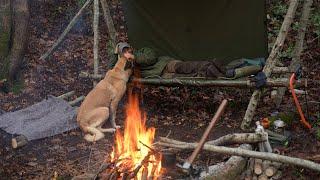 Wildcamping in the wild nature high on the mountains,Surviving in the open in a biviback in the cold