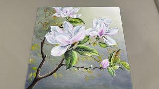 Painting Stunning Magnolia Flowers | Easy Acrylic Painting Step-by-Step Tutorial.