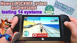 Powkiddy X55 new update Rocknix testing 14 systems PSP PS1 N64 Dreamcast I retro budget handheld