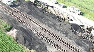 DERAILMENT OF A LOADED COAL TRAIN ON THE UNION PACIFIC CLINTON SUB! DRONE VIEWS AND HEAVY EQUIP.