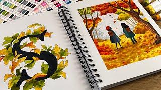 Sketchbook Drawing  Autumn vibes + Ohuhu Marker Drawing