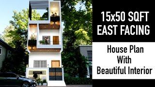 15x50 house plan east facing || 15*50 house interior design