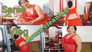 Saree VlogRed saree vlog Indian house wife house Cleaning vlog @jjvlogfood8879