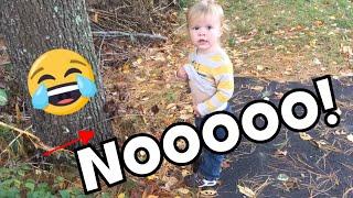 Andrew goes PEE on a tree for the first time!